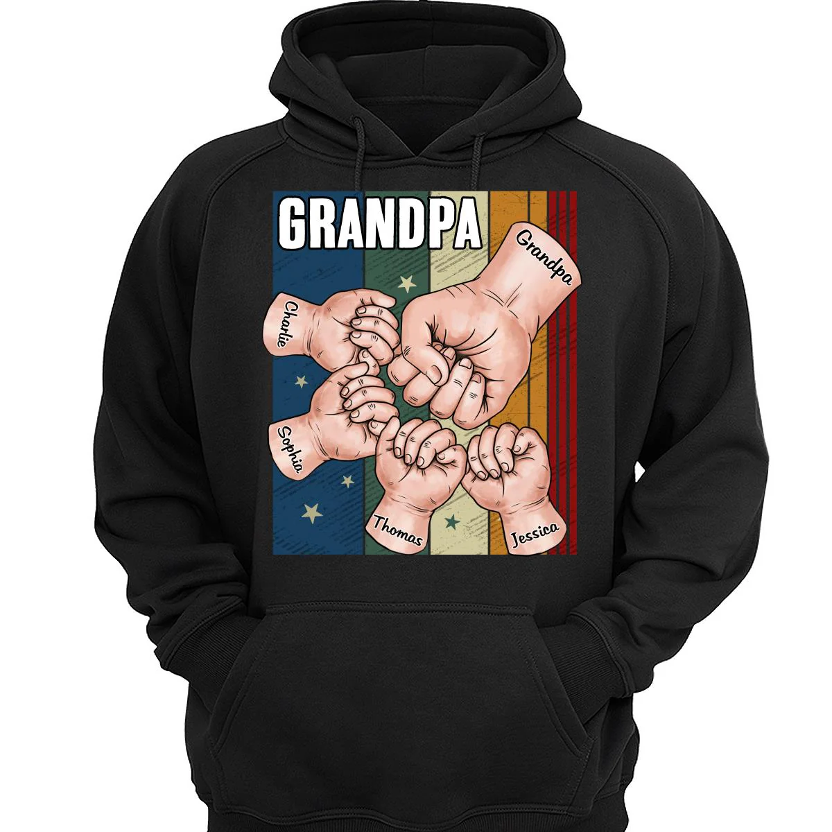 Retro Dad Grandpa Uncle And Kids Hands Fist Bump Personalized Shirt - Image 3