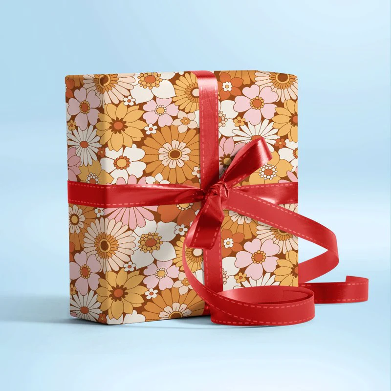 Retro Flower Gift Wrapping Paper - Image 3