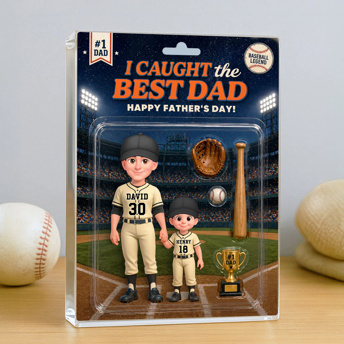 Retro Friday Night Light Baseball We Caught The Best Dad - Personalized Acrylic Block Plaque - Gift For Baseball Dad - Image 6
