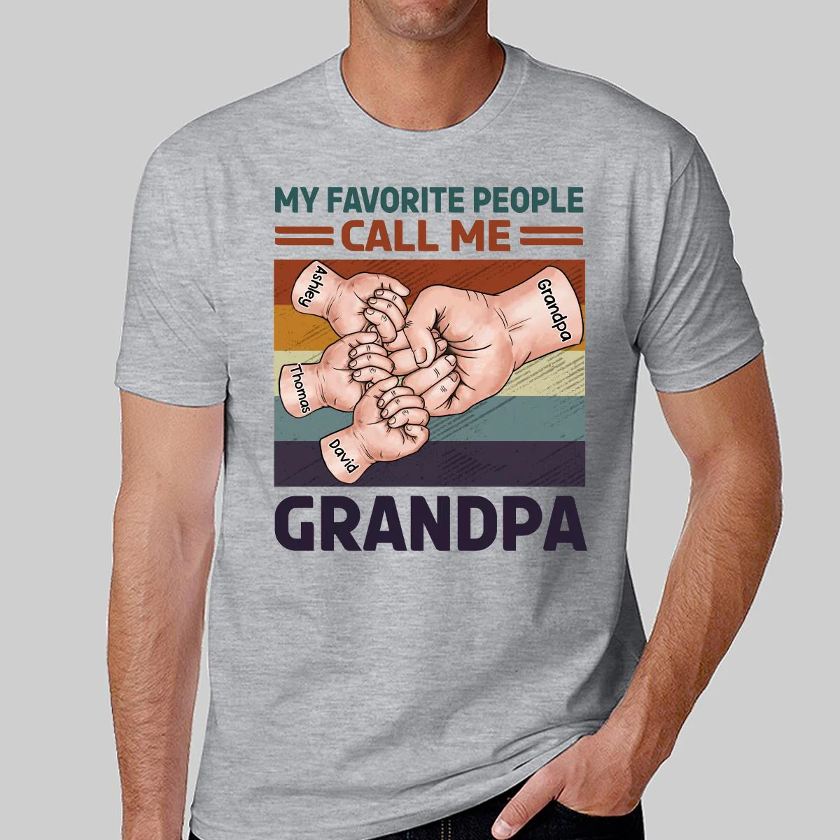 Retro Grandpa Dad And Kids Fist Bump Hands My Favorite People Call Me Grandpa Dad Personalized Shirt - Image 2