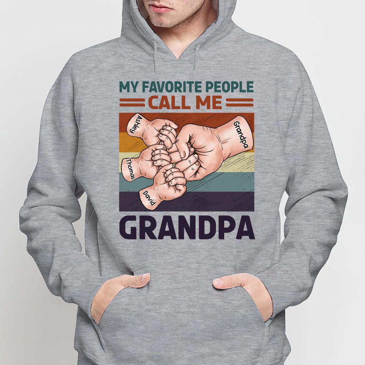 Retro Grandpa Dad And Kids Fist Bump Hands My Favorite People Call Me Grandpa Dad Personalized Shirt - Image 4