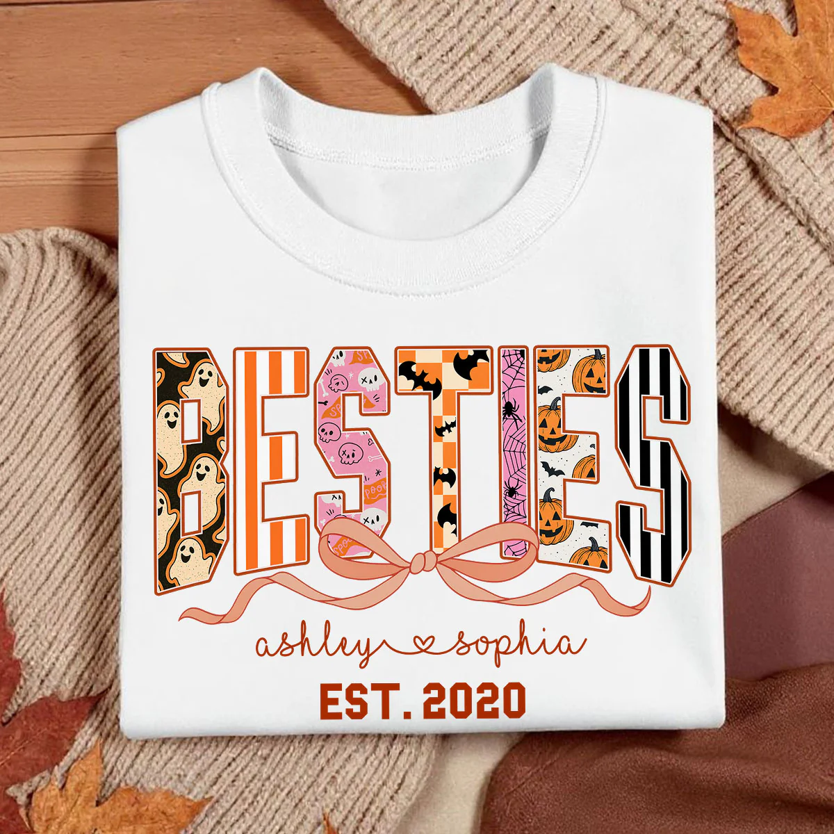 Retro Halloween Spooky Coquette Personalized Matching Besties Sweatshirt, Fall Gift for Besties - Image 4