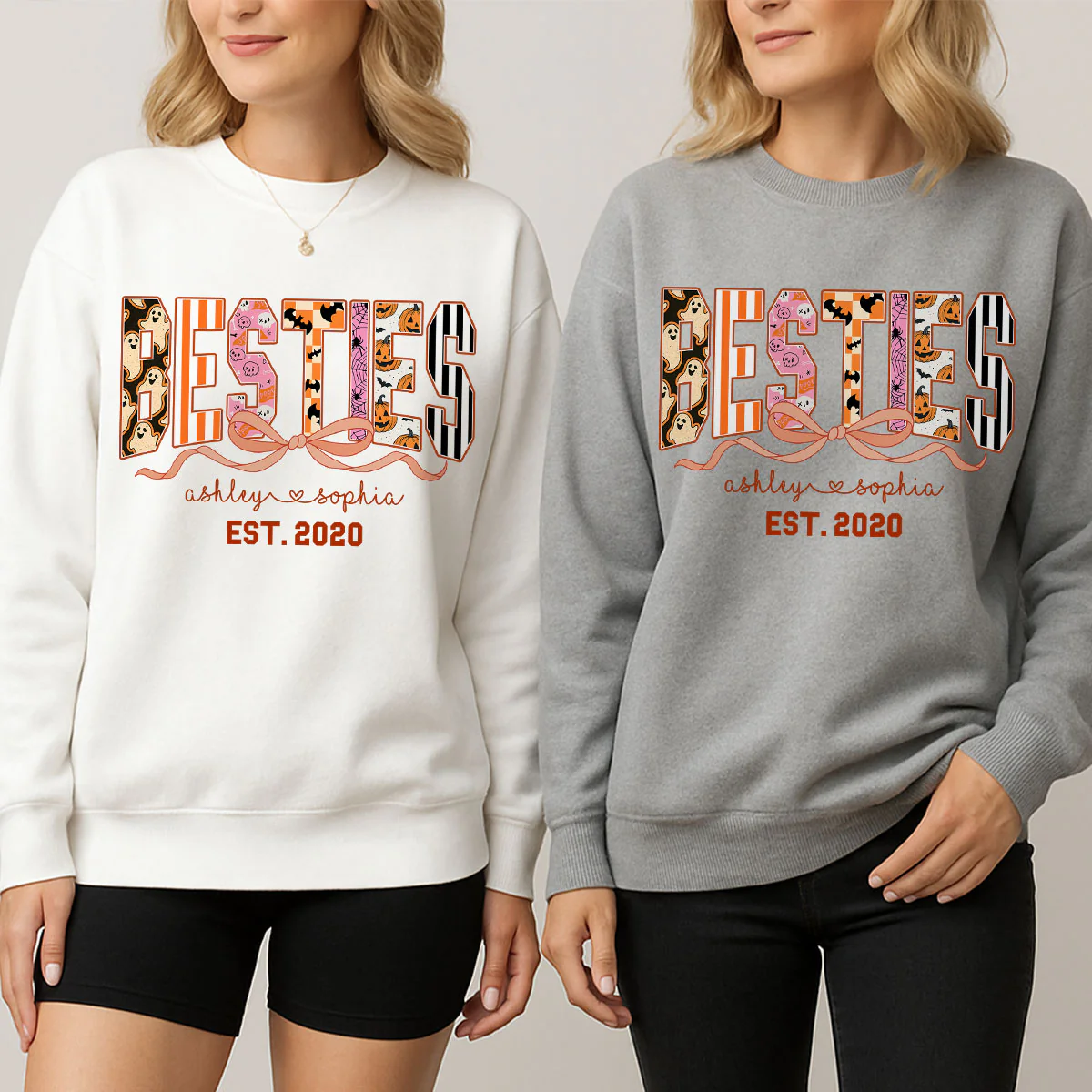 Retro Halloween Spooky Coquette Personalized Matching Besties Sweatshirt, Fall Gift for Besties - Image 5