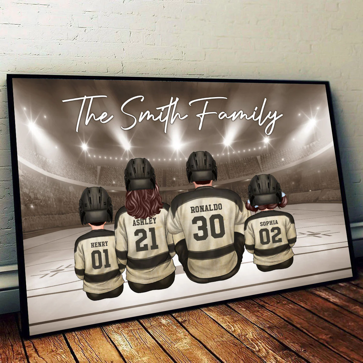 Retro Hockey Family Sitting Personalized Poster, Meaningful Father's Day Gift for Dad, Gift for Husband - Image 3
