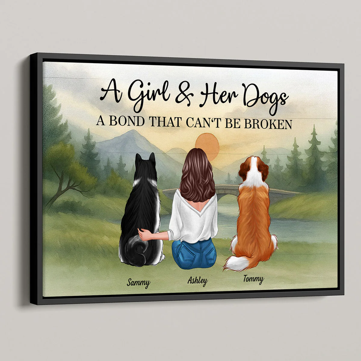Retro Mountain A Man A Girl And His Dog A Bond That Can't Be Broken Personalized Poster, Gift for Dog Dad, Dog Mom - Image 6