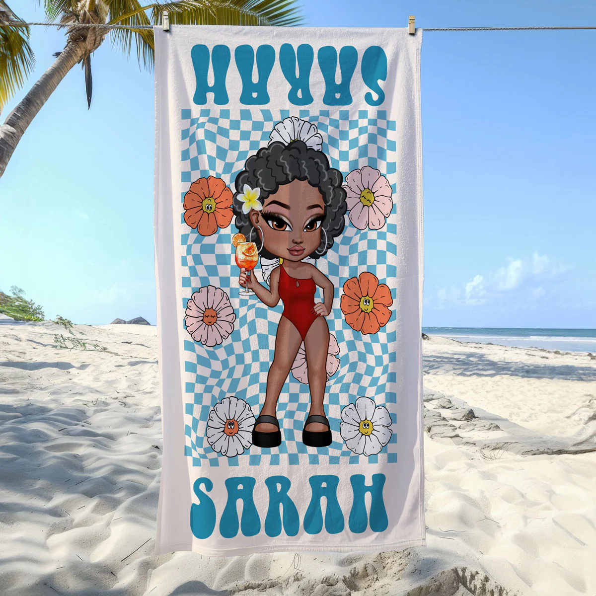 RETRO Multi Style Personalized Beach Towel, Name Bath Towel, Birthday Vacation Summer Gift - Image 2