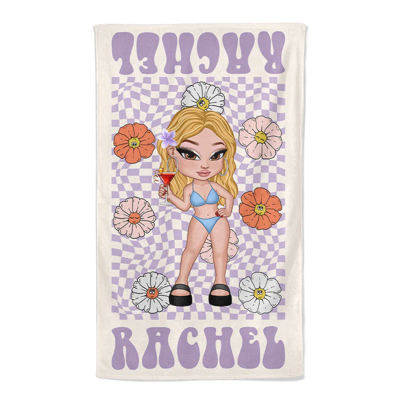 RETRO Multi Style Personalized Beach Towel, Name Bath Towel, Birthday Vacation Summer Gift - Image 3