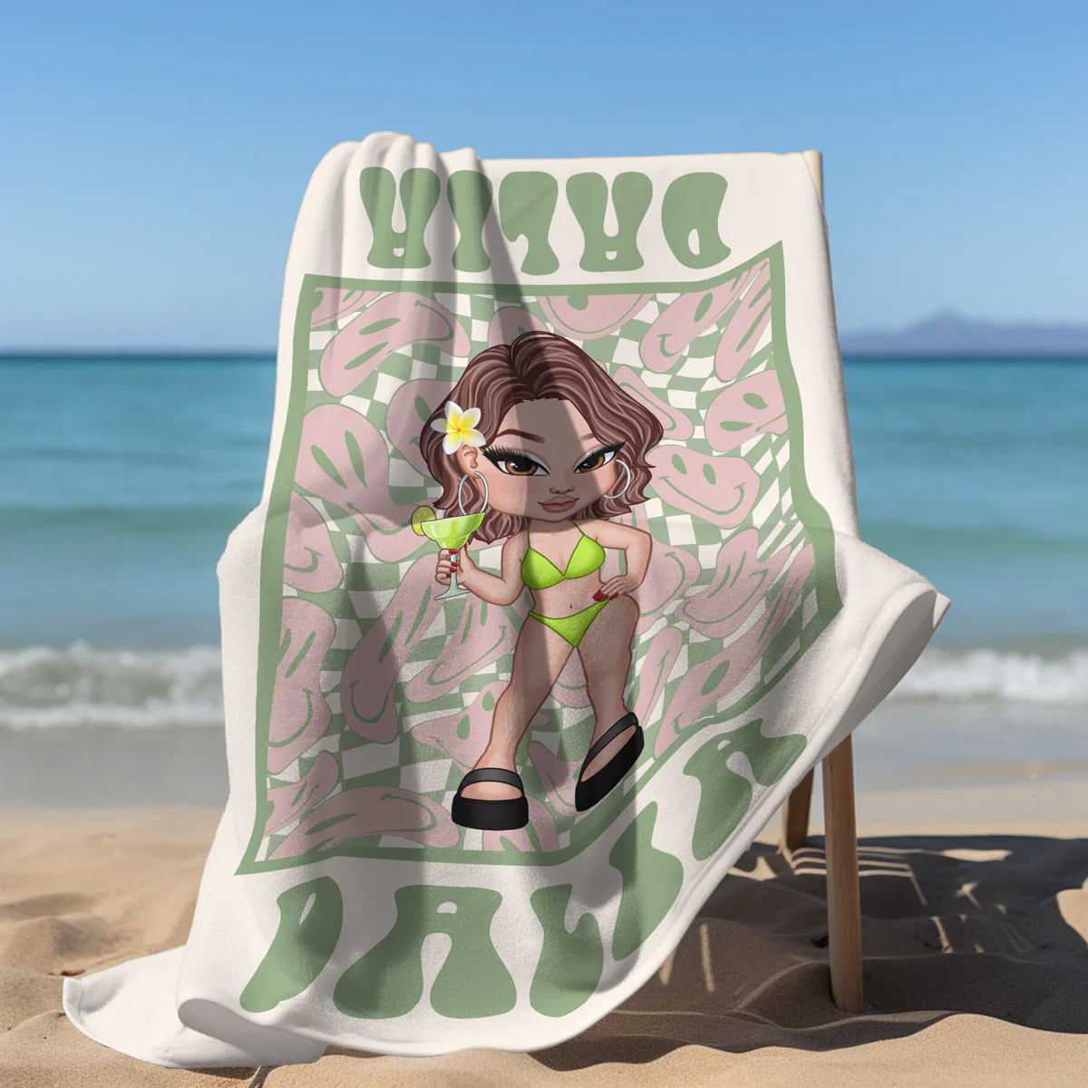 RETRO Multi Style Personalized Beach Towel, Name Bath Towel, Birthday Vacation Summer Gift - Image 9