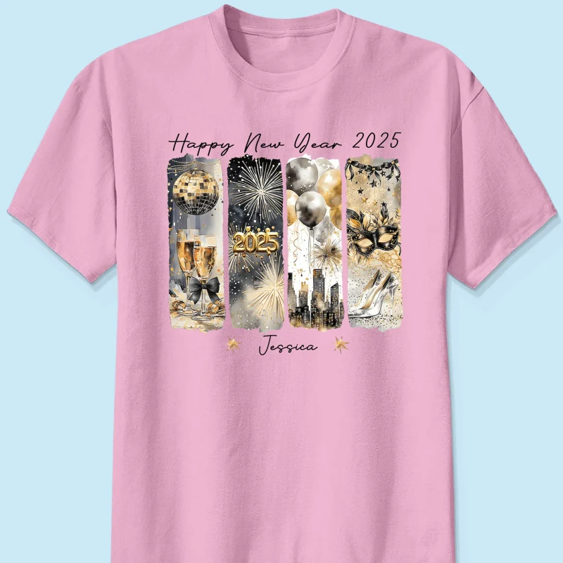 Retro New Year 2025 Disco Ball Gold Glitter Personalized Shirt, Brushstroke New Year New Me, New Year Gift For Yourself - Image 10