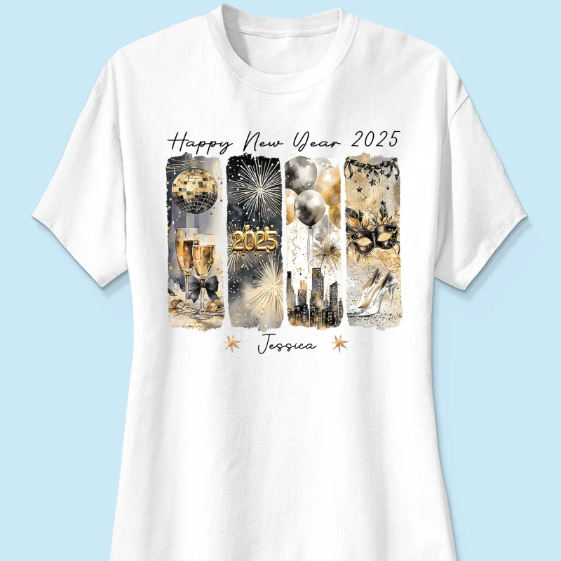 Retro New Year 2025 Disco Ball Gold Glitter Personalized Shirt, Brushstroke New Year New Me, New Year Gift For Yourself - Image 12