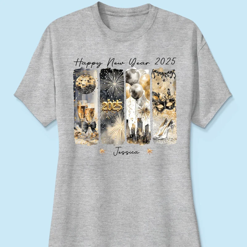 Retro New Year 2025 Disco Ball Gold Glitter Personalized Shirt, Brushstroke New Year New Me, New Year Gift For Yourself - Image 13