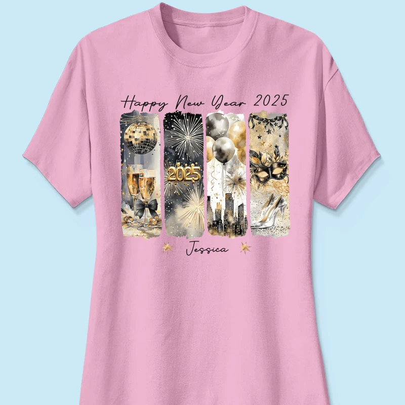 Retro New Year 2025 Disco Ball Gold Glitter Personalized Shirt, Brushstroke New Year New Me, New Year Gift For Yourself - Image 14