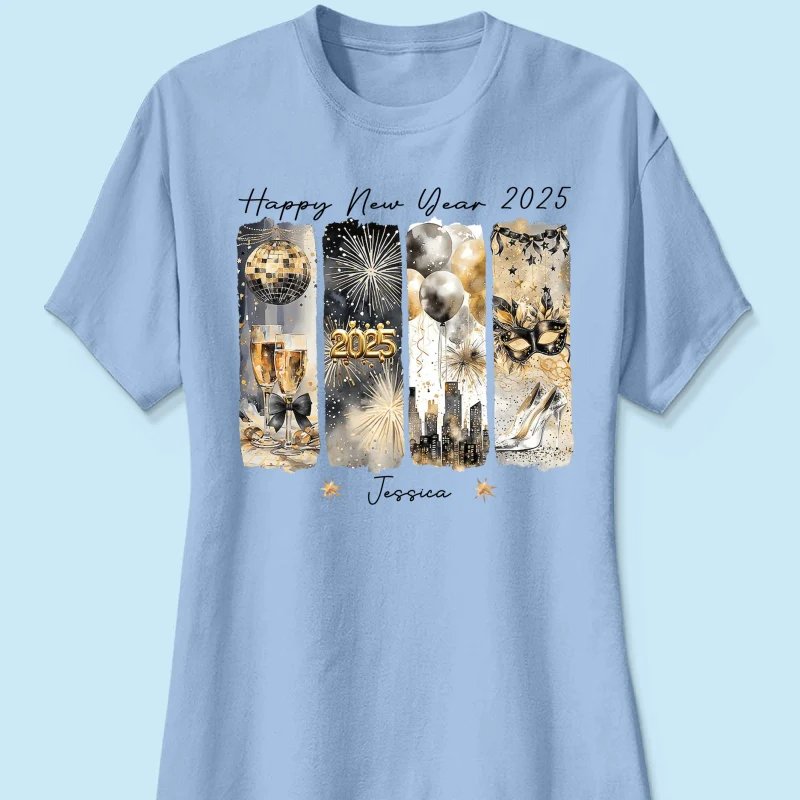 Retro New Year 2025 Disco Ball Gold Glitter Personalized Shirt, Brushstroke New Year New Me, New Year Gift For Yourself - Image 15