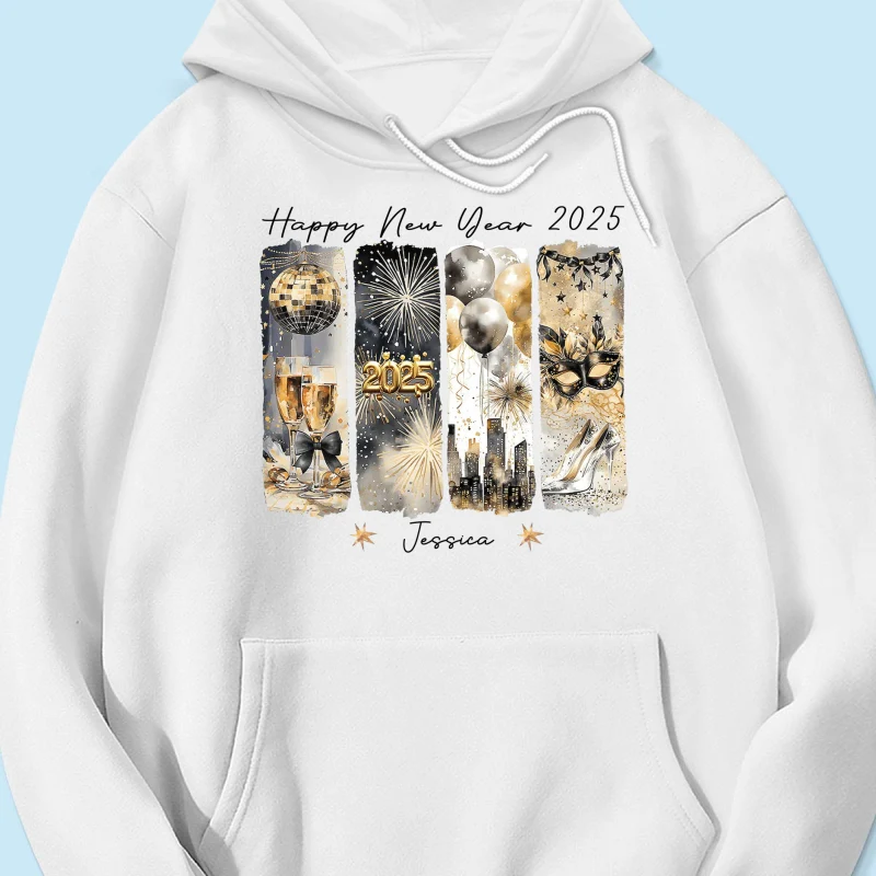 Retro New Year 2025 Disco Ball Gold Glitter Personalized Shirt, Brushstroke New Year New Me, New Year Gift For Yourself - Image 16