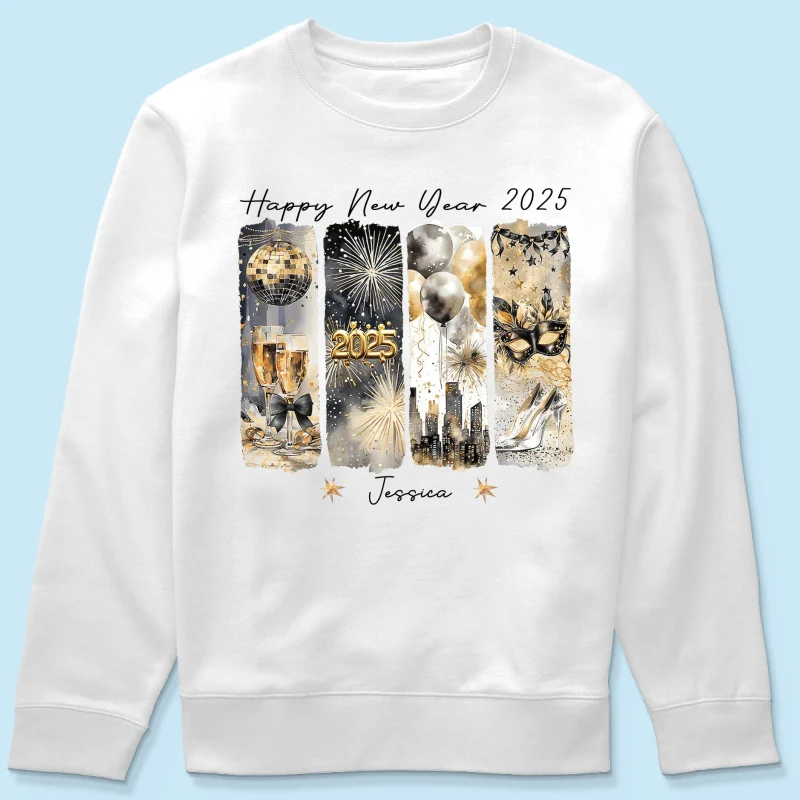 Retro New Year 2025 Disco Ball Gold Glitter Personalized Shirt, Brushstroke New Year New Me, New Year Gift For Yourself - Image 20
