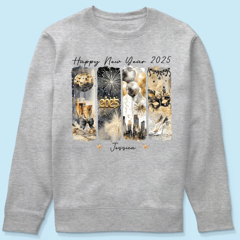 Retro New Year 2025 Disco Ball Gold Glitter Personalized Shirt, Brushstroke New Year New Me, New Year Gift For Yourself - Image 21