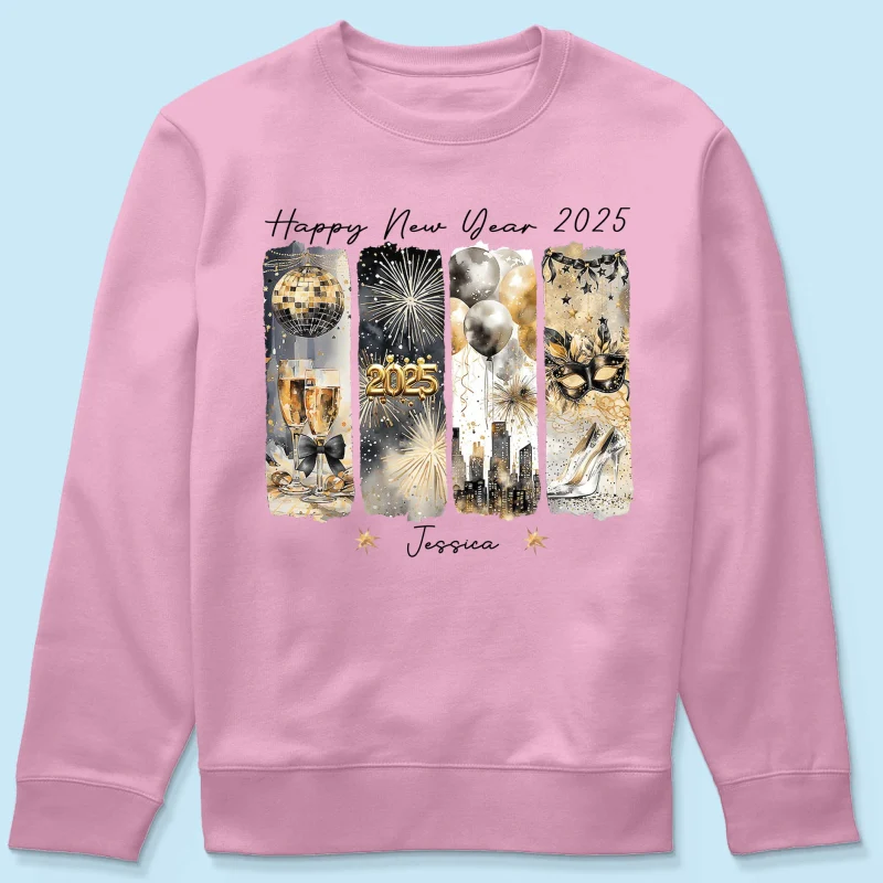 Retro New Year 2025 Disco Ball Gold Glitter Personalized Shirt, Brushstroke New Year New Me, New Year Gift For Yourself - Image 22