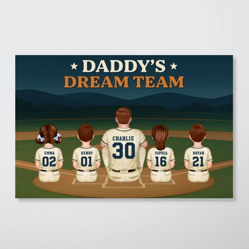 Retro Night Baseball Daddy's Dream Team Personalized Poster, Gift For Dad - Image 9
