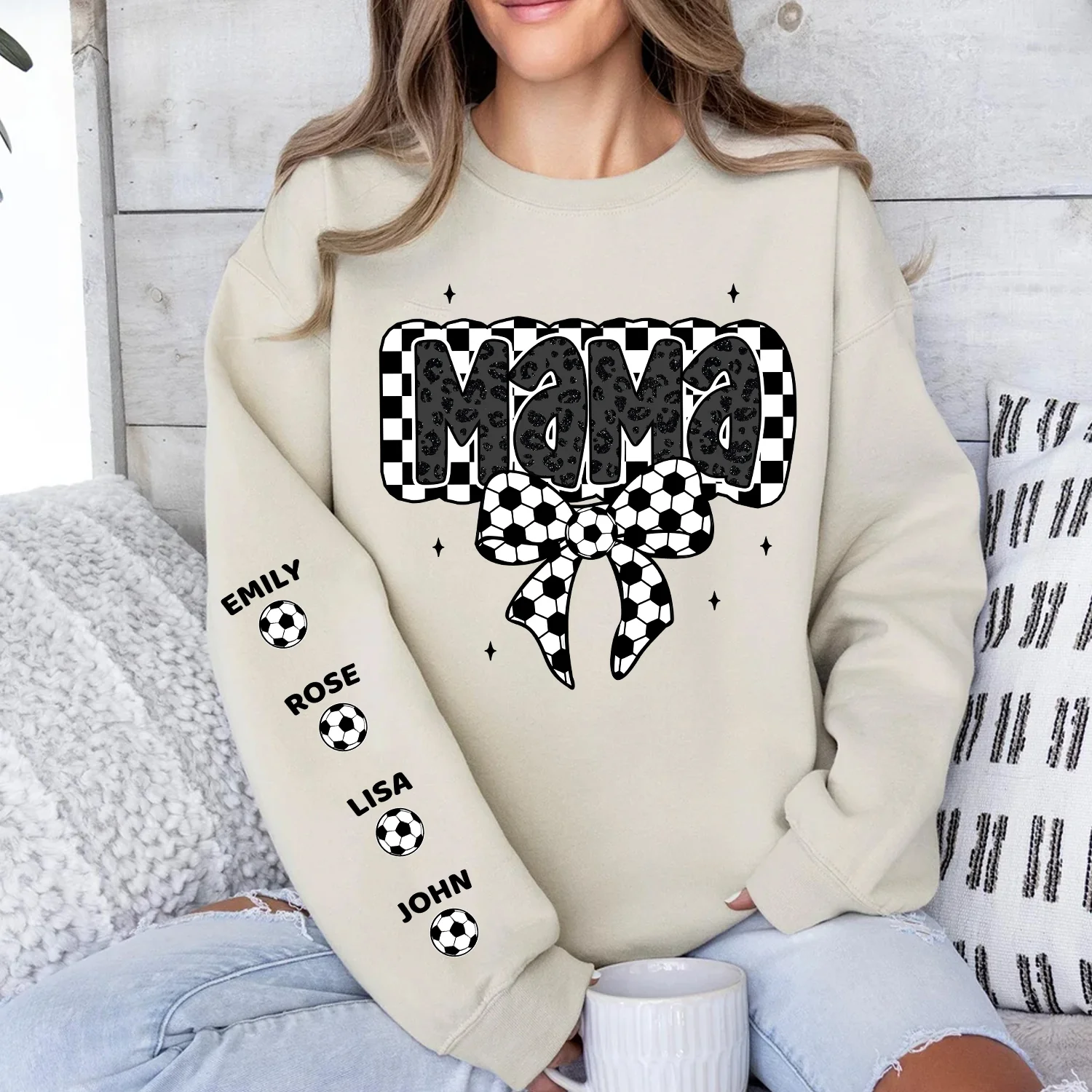 Retro Soccer Coquette Mama Personalized Sweatshirt, Perfect 2025 Gift For Soccer Lover, For Soccer Mom, For Soccer Wife - Image 4