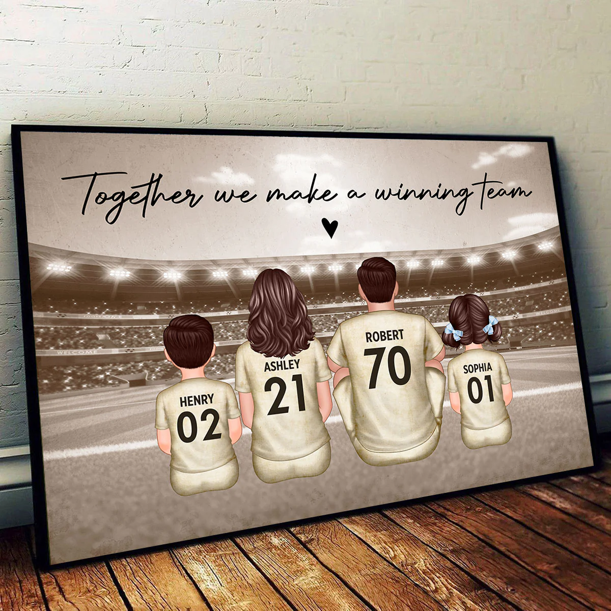Retro Soccer Family Sitting Personalized Poster, Meaningful Father's Day Gift for Dad, Gift for Husband