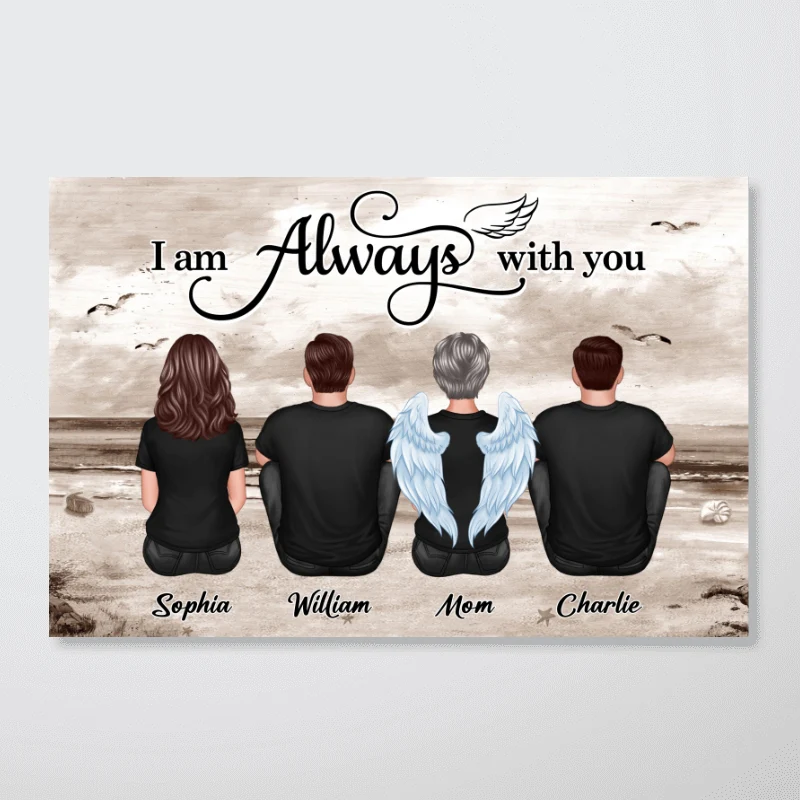 Always With You Family Sitting Retro Vintage Beach Landscape Memorial Personalized Horizontal Poster - Image 11