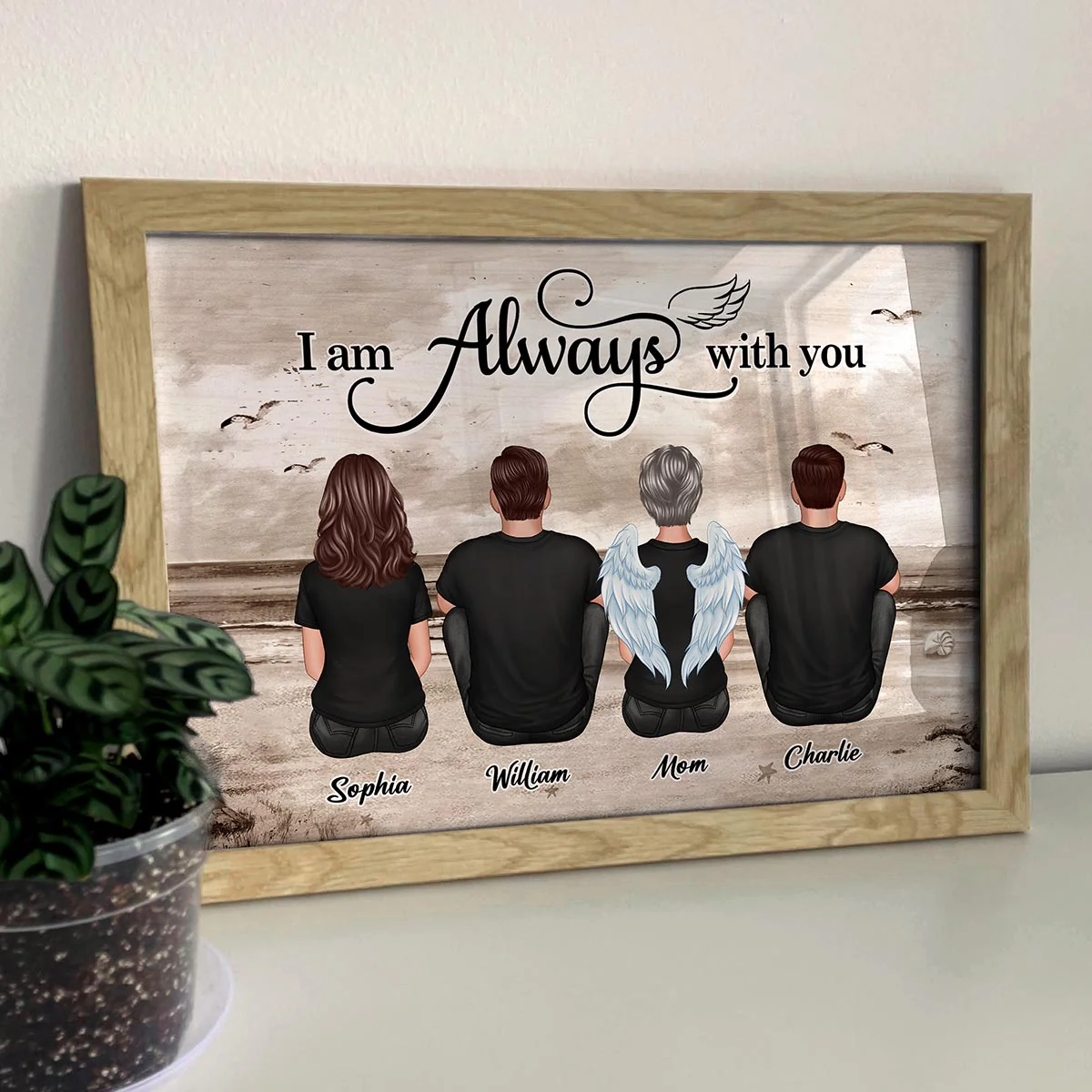 Always With You Family Sitting Retro Vintage Beach Landscape Memorial Personalized Horizontal Poster - Image 5