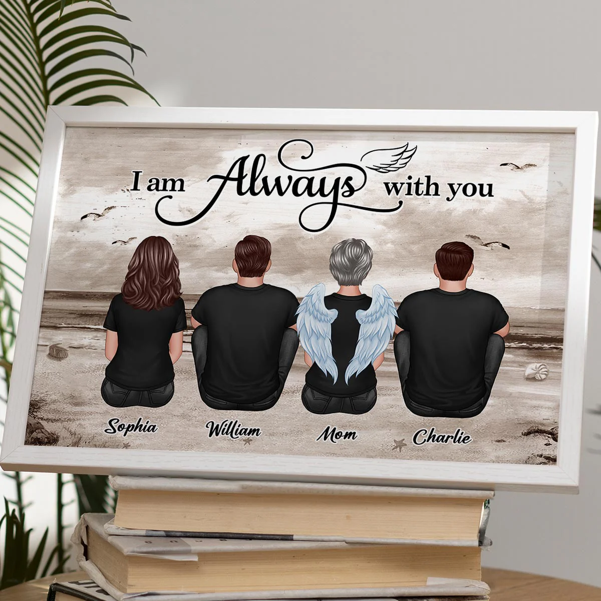 Always With You Family Sitting Retro Vintage Beach Landscape Memorial Personalized Horizontal Poster - Image 6