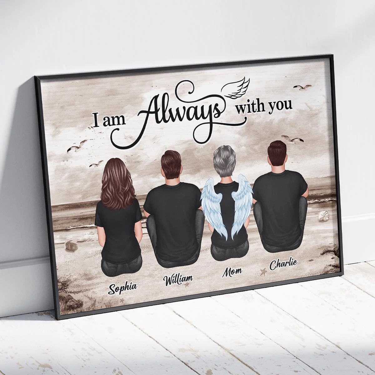 Always With You Family Sitting Retro Vintage Beach Landscape Memorial Personalized Horizontal Poster - Image 8
