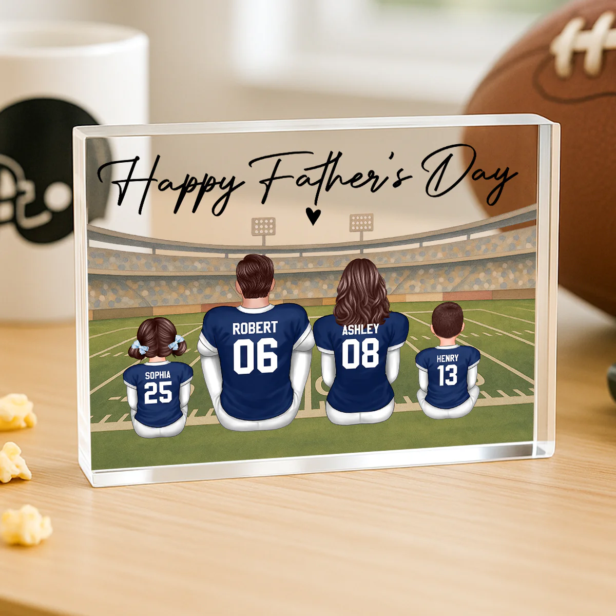 Retro Vintage American Football Daddy's Dream Team Personalized Acrylic Block Plaque| Unique  Gift For Dad, Husband - Image 3