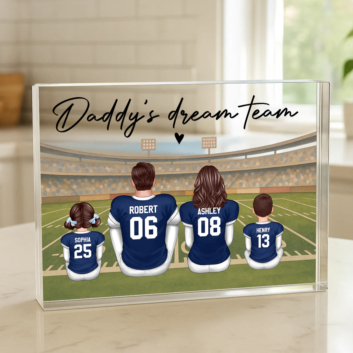 Retro Vintage American Football Daddy's Dream Team Personalized Acrylic Block Plaque| Unique  Gift For Dad, Husband - Image 4