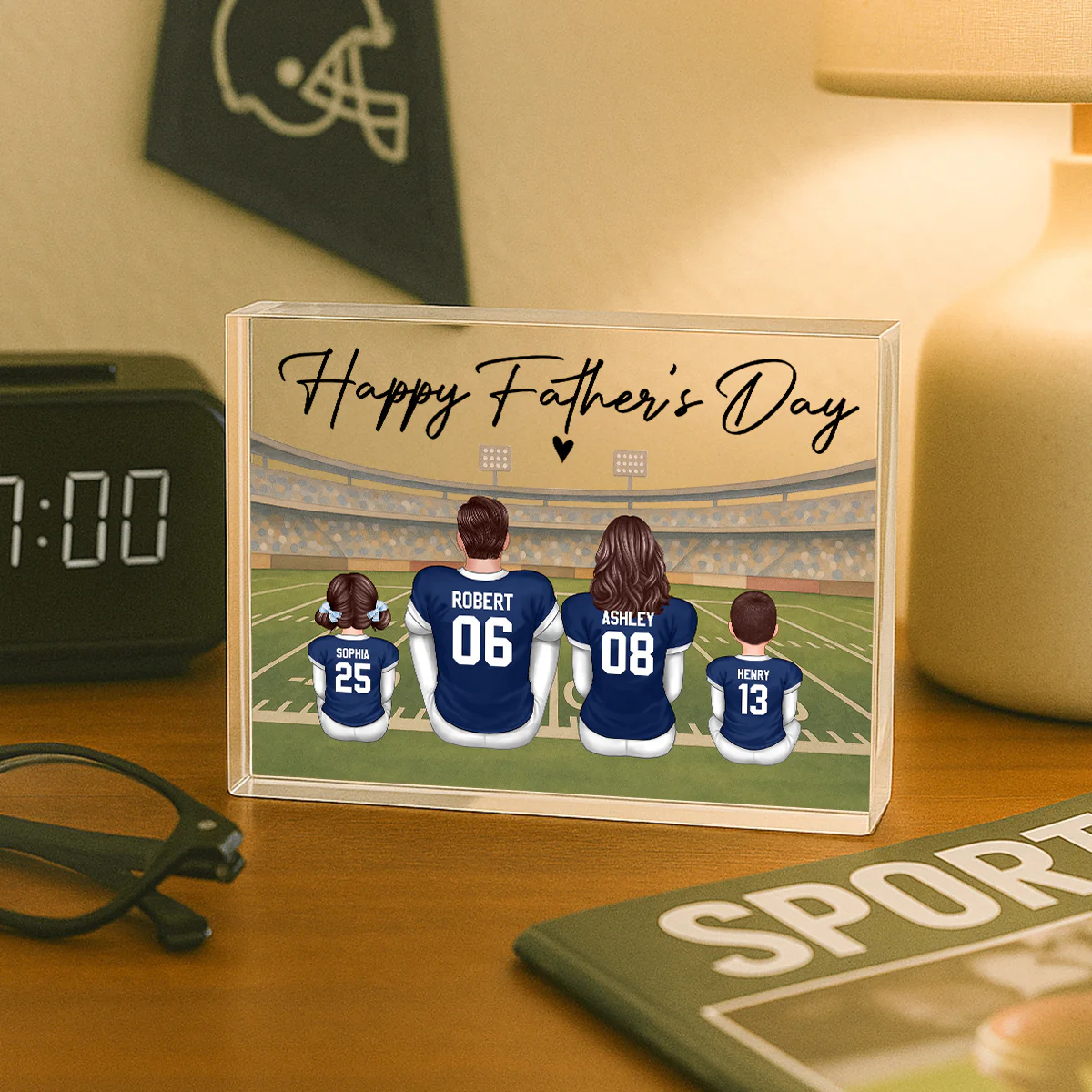 Retro Vintage American Football Daddy's Dream Team Personalized Acrylic Block Plaque| Unique  Gift For Dad, Husband - Image 5