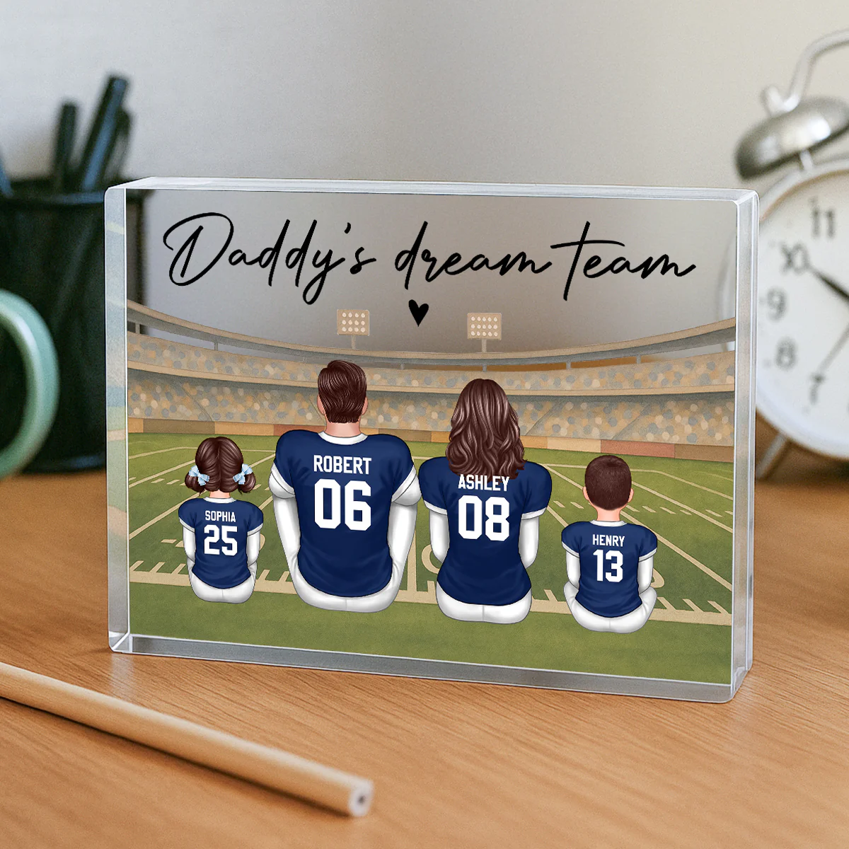 Retro Vintage American Football Daddy's Dream Team Personalized Acrylic Block Plaque| Unique  Gift For Dad, Husband - Image 8