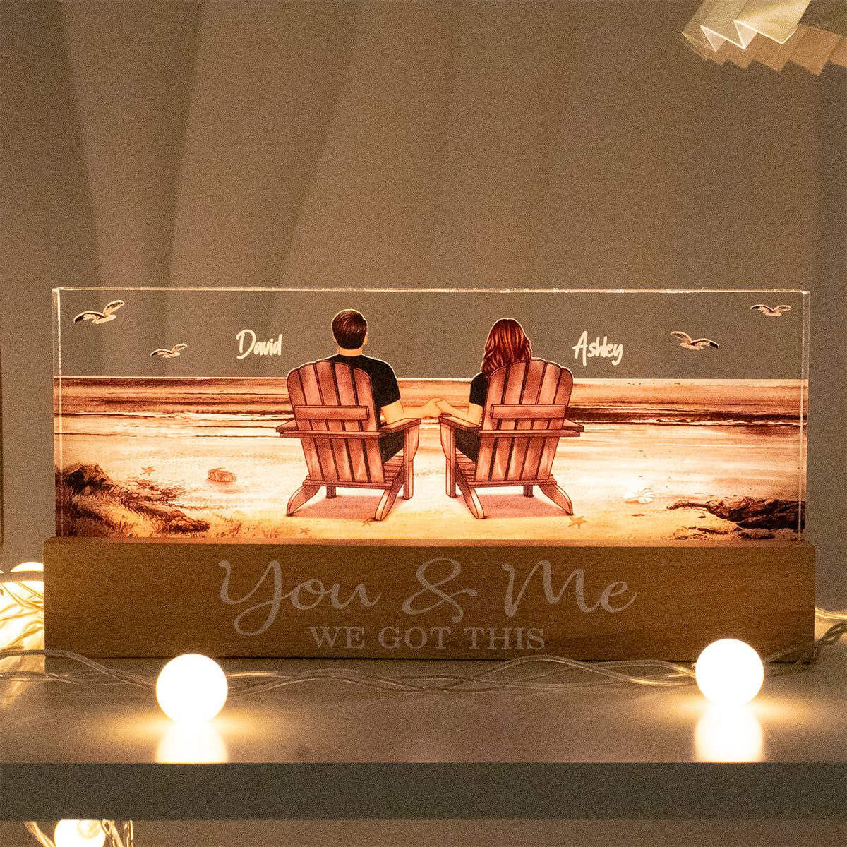 Couple Sitting At Beach Retro - Personalized Acrylic Block Plaque LED Night Light - Anniversary Gift For Couple, For Dad Mom - Image 3