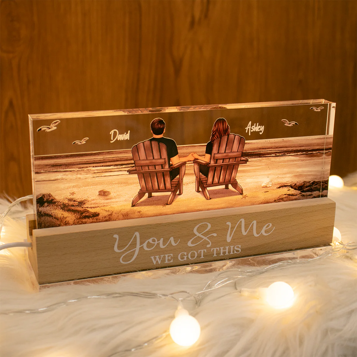 Couple Sitting At Beach Retro - Personalized Acrylic Block Plaque LED Night Light - Anniversary Gift For Couple, For Dad Mom - Image 4
