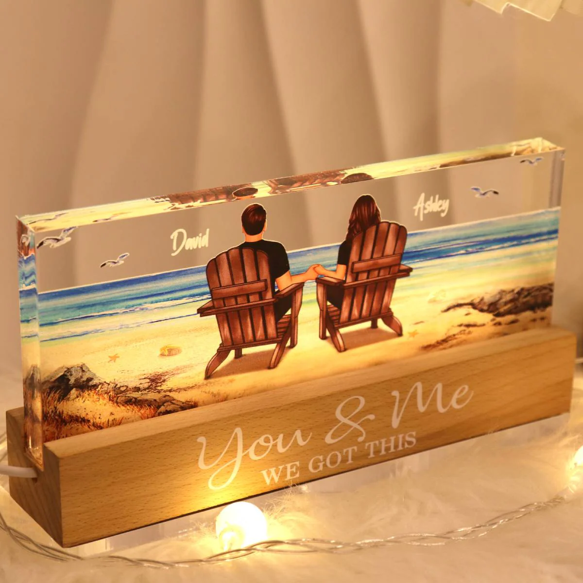 Couple Sitting At Beach Retro - Personalized Acrylic Block Plaque LED Night Light - Anniversary Gift For Couple, For Dad Mom - Image 7