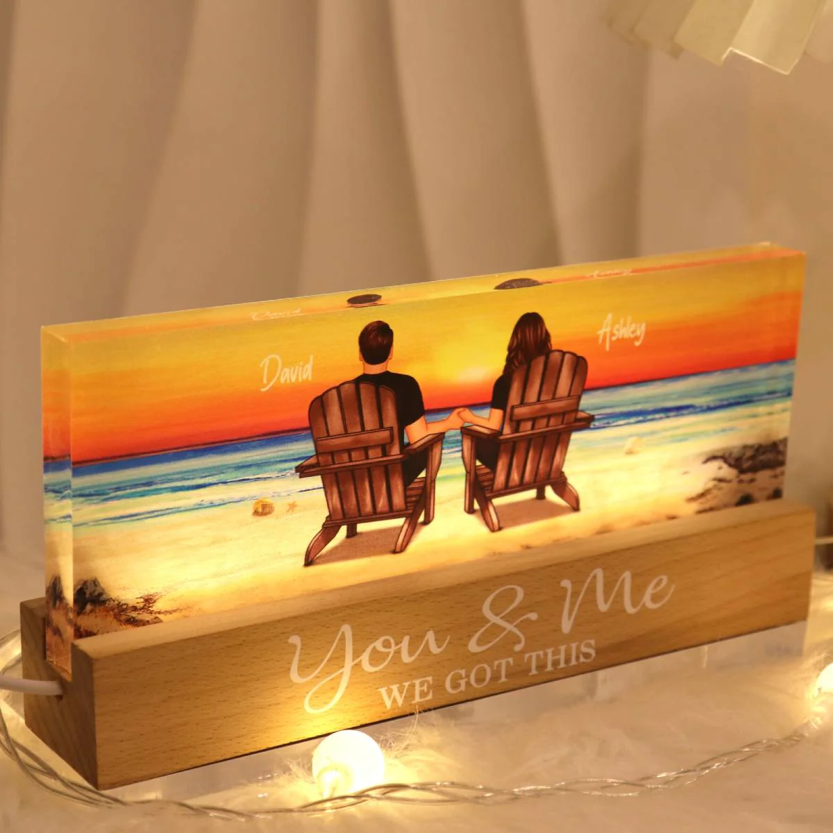 Couple Sitting At Beach Retro - Personalized Acrylic Block Plaque LED Night Light - Anniversary Gift For Couple, For Dad Mom - Image 8