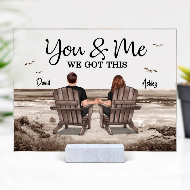Retro Vintage Back View Couple Sitting Beach Landscape Personalized Acrylic Plaque - Image 7