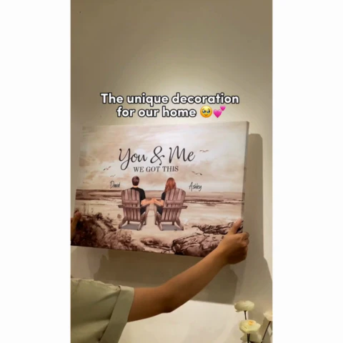 Retro Vintage Back View Couple Sitting Beach Landscape Personalized Canvas, Anniversary Gift For Couple, Husband, Wife, Dad, Mom - Image 2