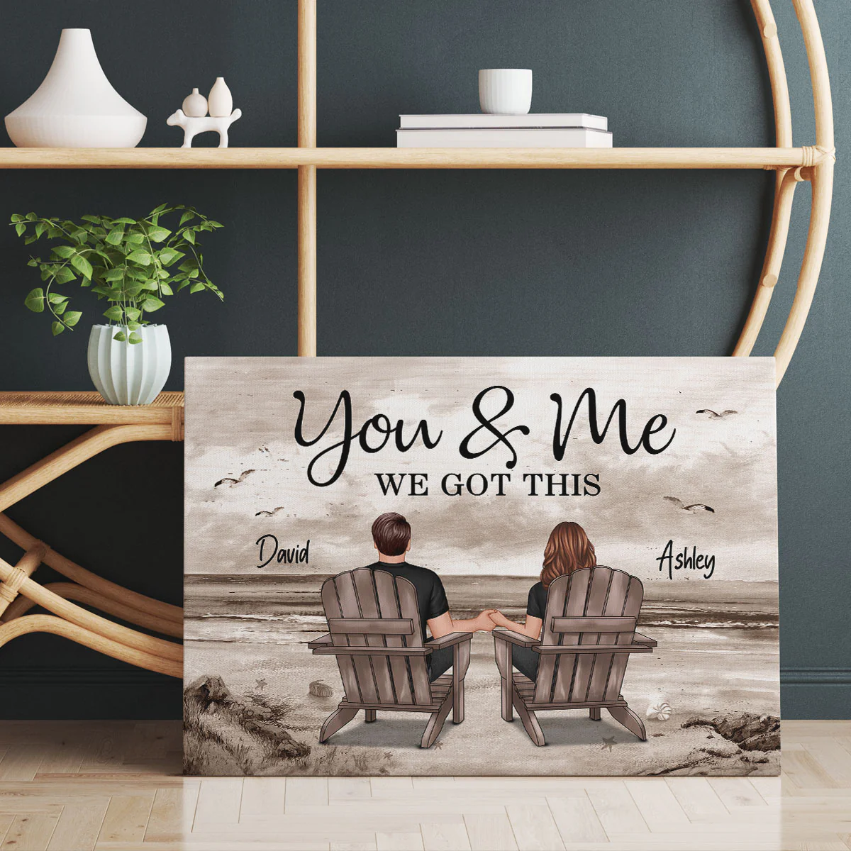 Retro Vintage Back View Couple Sitting Beach Landscape Personalized Canvas, Anniversary Gift For Couple, Husband, Wife, Dad, Mom - Image 6