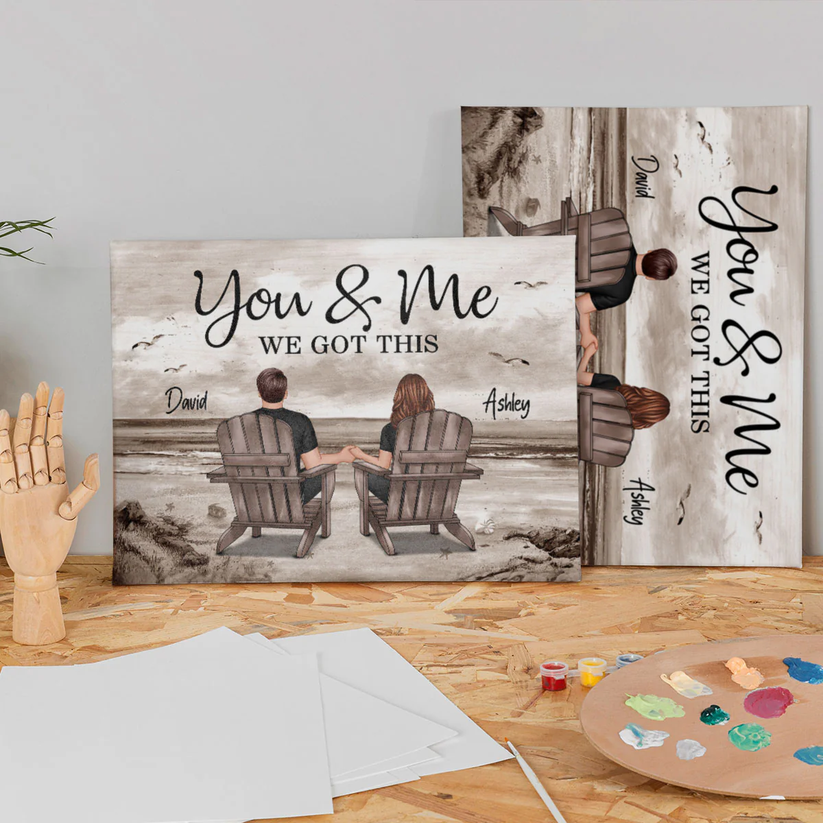 Retro Vintage Back View Couple Sitting Beach Landscape Personalized Canvas, Anniversary Gift For Couple, Husband, Wife, Dad, Mom - Image 8