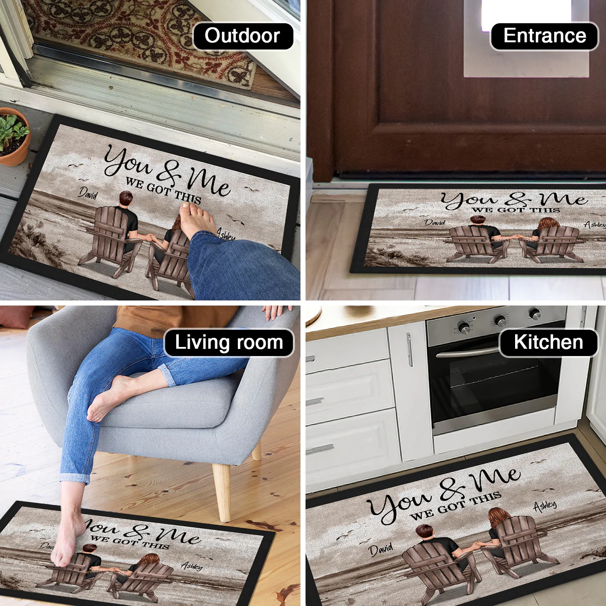 Retro Vintage Back View Couple Sitting Beach Landscape Personalized Doormat - Image 5