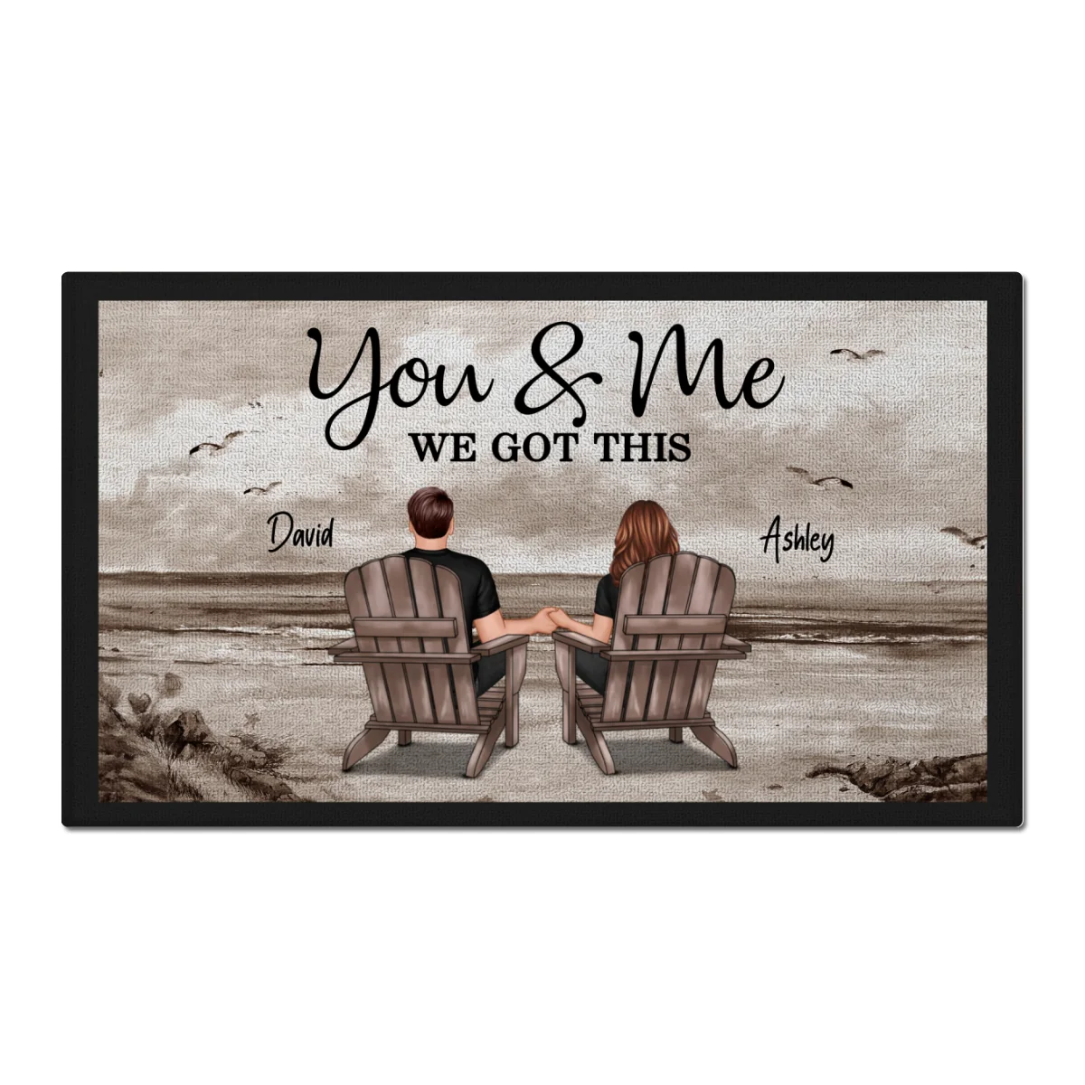 Retro Vintage Back View Couple Sitting Beach Landscape Personalized Doormat - Image 6
