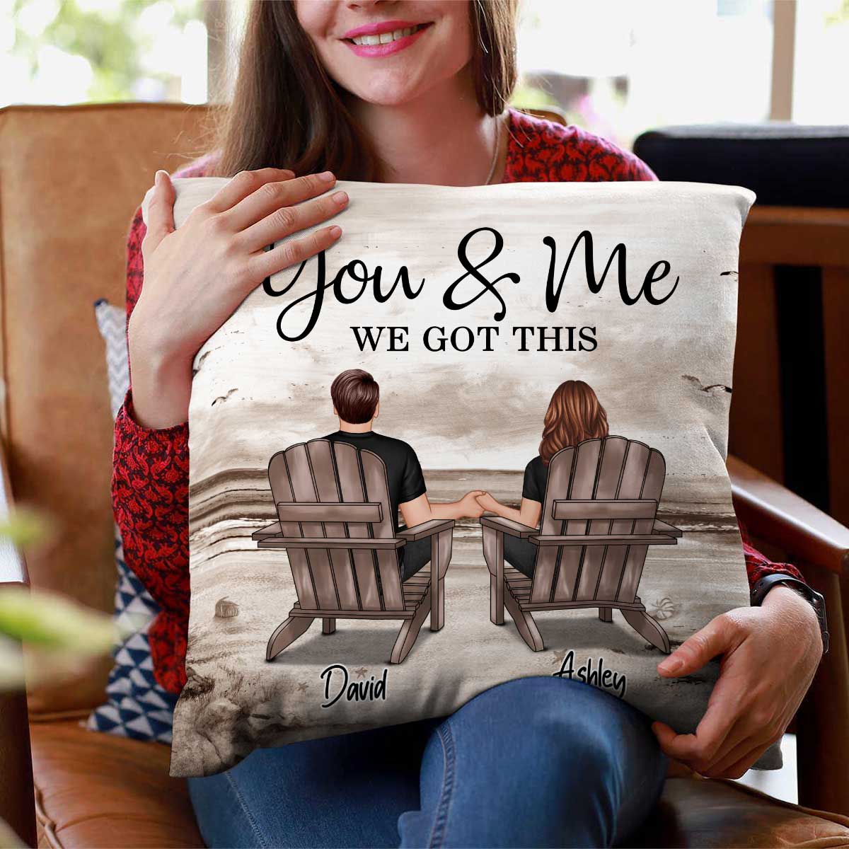 Retro Vintage Back View Couple Sitting Beach Landscape Personalized Pillow - Image 10