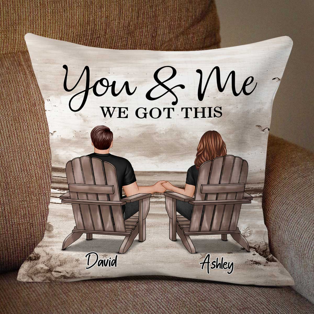 Retro Vintage Back View Couple Sitting Beach Landscape Personalized Pillow - Image 11