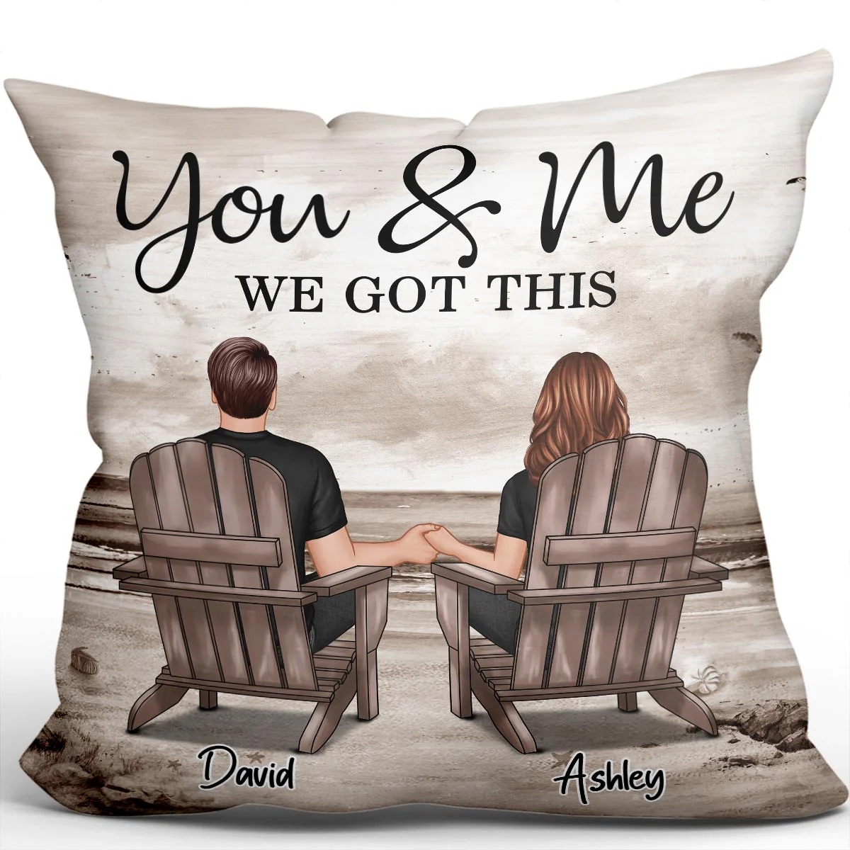 Retro Vintage Back View Couple Sitting Beach Landscape Personalized Pillow - Image 8