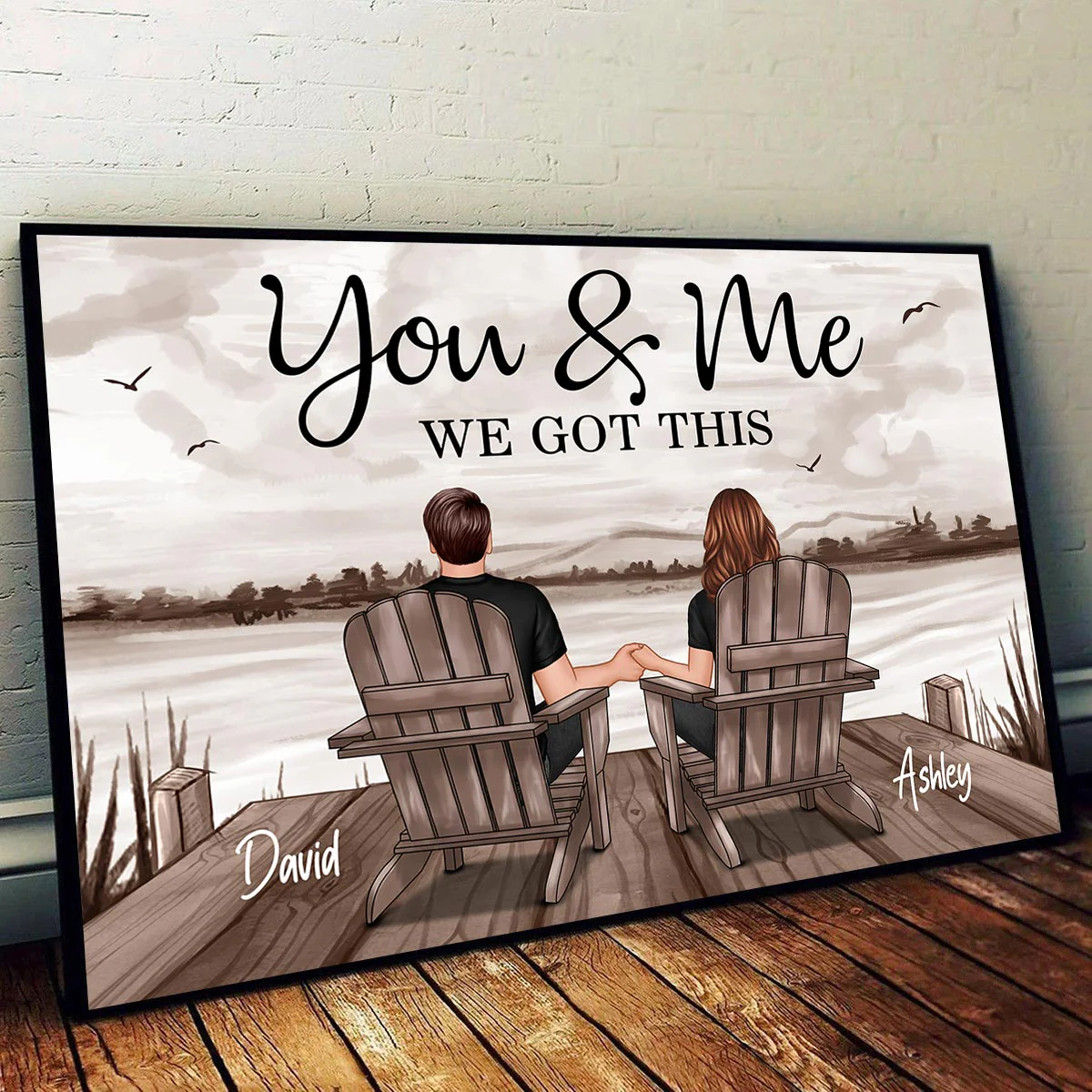 Couple Sitting Lake Landscape Retro Vintage - Personalized Poster - Anniversary Gift For Couple, For Dad Mom - Image 4
