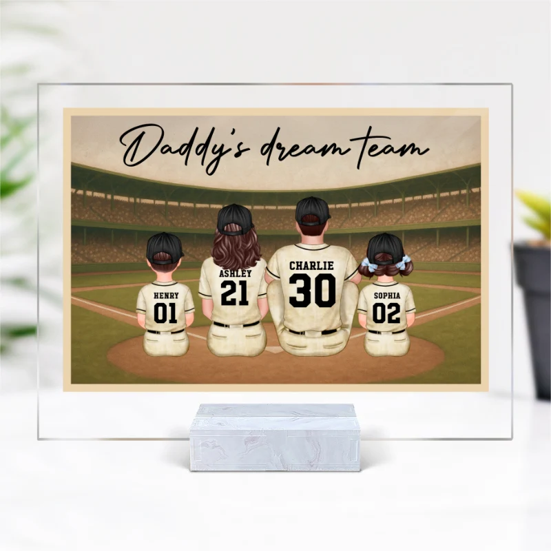 Retro Vintage Baseball Daddy's Dream Team Personalized Acrylic Plaque, Gift For Dad - Image 11