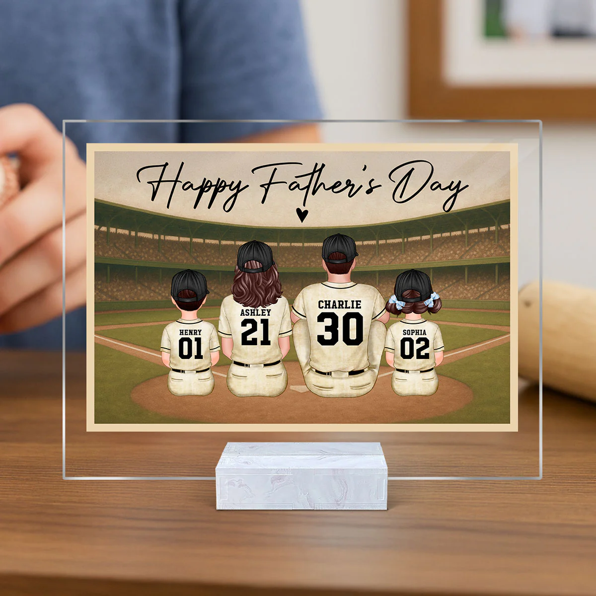 Retro Vintage Baseball Daddy's Dream Team Personalized Acrylic Plaque, Gift For Dad - Image 2