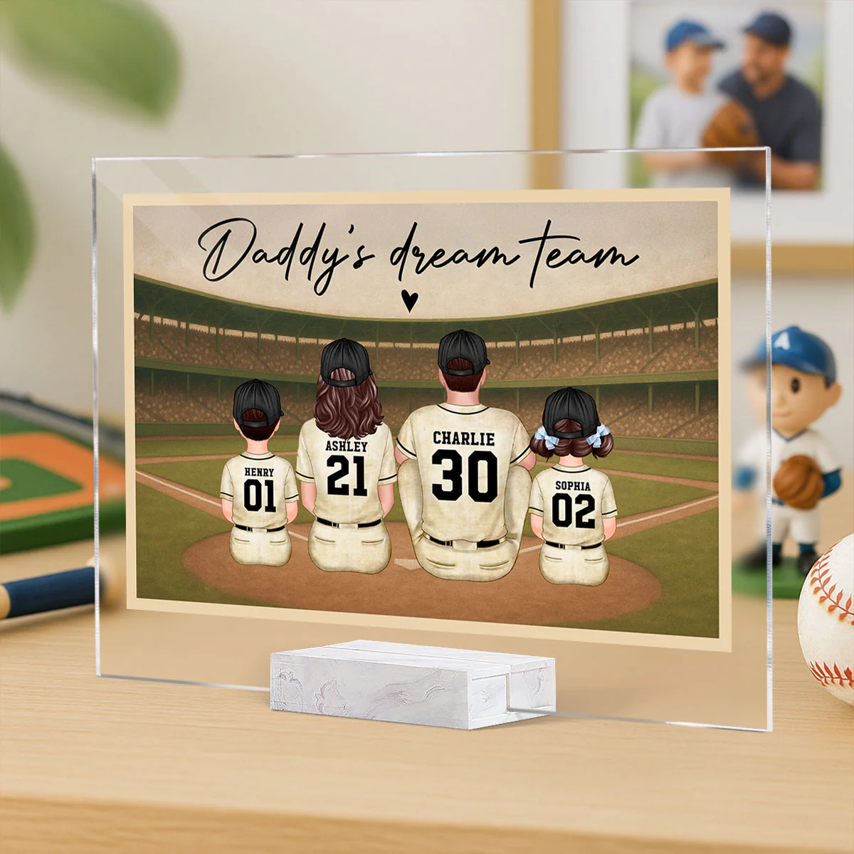 Retro Vintage Baseball Daddy's Dream Team Personalized Acrylic Plaque, Gift For Dad - Image 3