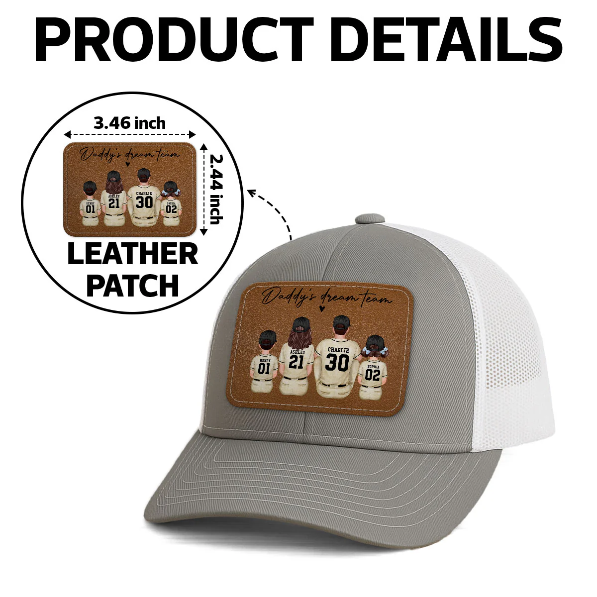 Retro Vintage Baseball Daddy's Dream Team Personalized Leather Patch Hat| Coolest Father's Day Gift For Dad, Husband - Image 11
